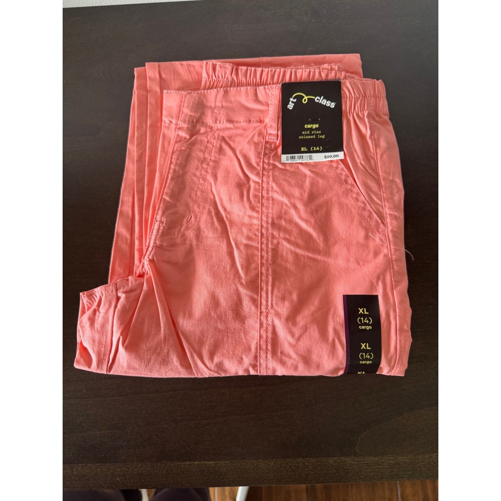 Art Class Girls Cargo Pants Coral Pink Mid Rise Relaxed Leg XL 14 NWT